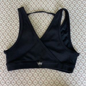 ALO YOGA V-Neck Sports Bra in Black with cute back strap! Never Been Worn!